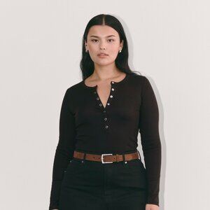 Everlane Luxe Rib Henley in Black, Size Medium